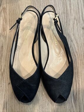 Bruno Magli Womens Peep Toe Slingbacks Heels Shoes Black Size 7.5 B W02129 Italy